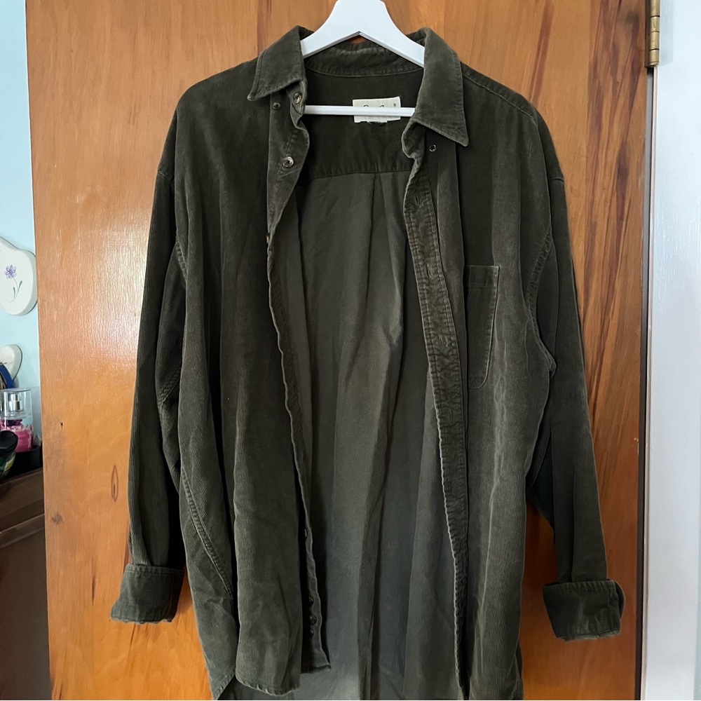 Olive green corduroy button down shirt